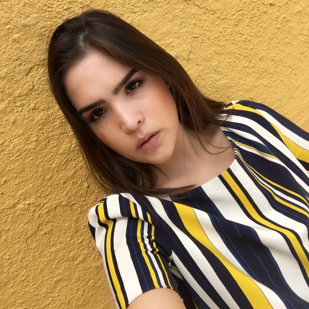 ZARA Striped Navy Yellow White Tee